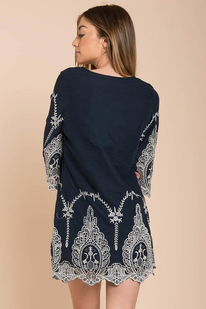 Marina Embroidered Tunic Dress Navy